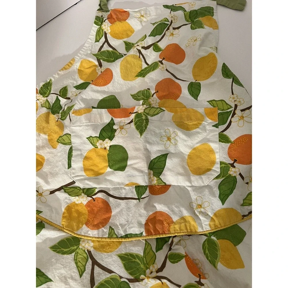 DII Vtg Style Adjustable Apron W/ Ruffles & Pockets-Lemon Lime &‎ Orange Design